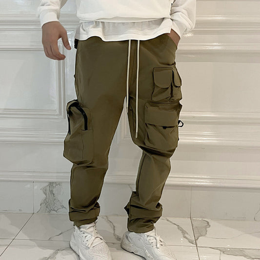 Men's Fashion Brand Wide Leg Multi Pocket Sports Pants Velcro