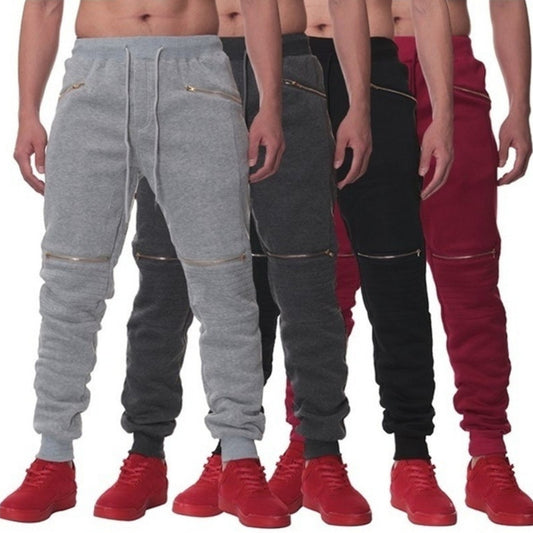 Men's Sports Pants With Double Pockets And Zip Personality Design