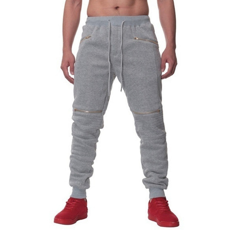 Men's Sports Pants With Double Pockets And Zip Personality Design