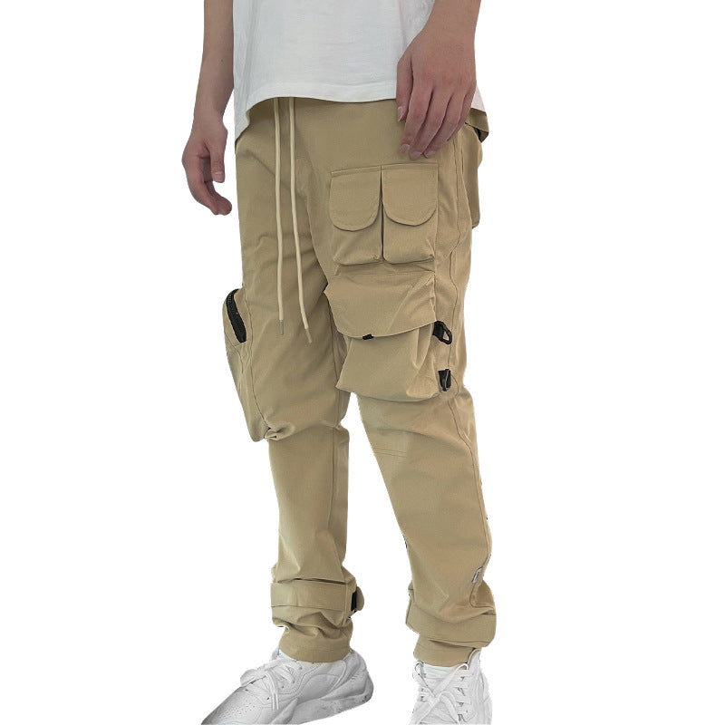 Men's Fashion Brand Wide Leg Multi Pocket Sports Pants Velcro